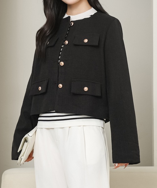 大きいサイズ　ジバンシー　ノーカラージャケット　ラメ　花柄　ビジューボタン　XL ☆GIVENCHY☆大きいサイズノーカラージャケットスカート