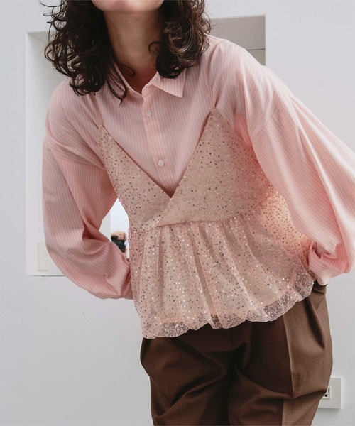 titivate（ティティベイト）の「ヘムバルーンスパンコールキャミソールビスチェ（キャミソール・レディース・シルバー/ブラック/ピンク・S/M/L）」の3枚目の写真