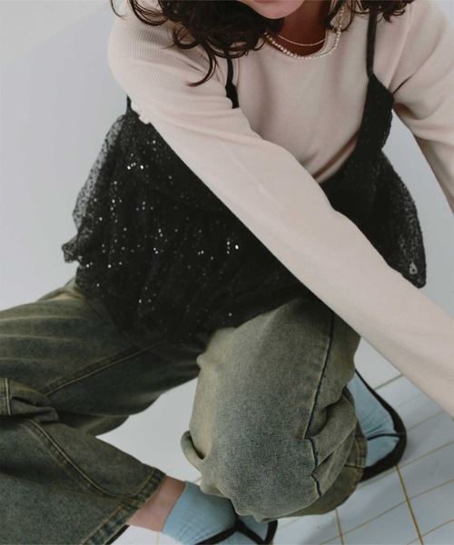 titivate（ティティベイト）の「ヘムバルーンスパンコールキャミソールビスチェ（キャミソール・レディース・シルバー/ブラック/ピンク・S/M/L）」の4枚目の写真