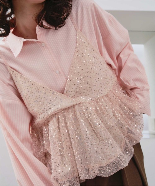 titivate（ティティベイト）の「ヘムバルーンスパンコールキャミソールビスチェ（キャミソール・レディース・シルバー/ブラック/ピンク・S/M/L）」の10枚目の写真