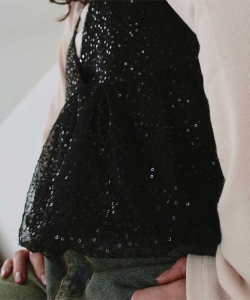 titivate（ティティベイト）の「ヘムバルーンスパンコールキャミソールビスチェ（キャミソール・レディース・シルバー/ブラック/ピンク・S/M/L）」の7枚目の写真