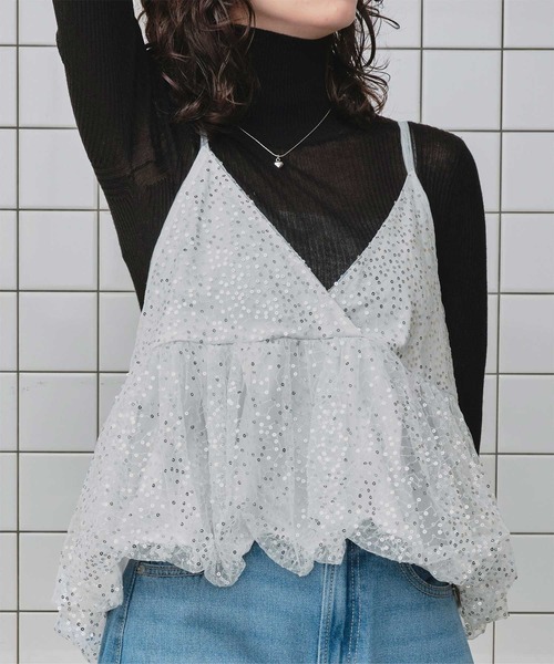 titivate（ティティベイト）の「ヘムバルーンスパンコールキャミソールビスチェ（キャミソール・レディース・シルバー/ブラック/ピンク・S/M/L）」の19枚目の写真