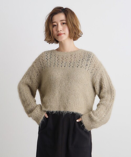 grove（グローブ）の「◆透かし編みクロップドニット（ニット/セーター・レディース・ライトベージュ/ライトイエロー系・03/02/05/04/01）」の3枚目の写真
