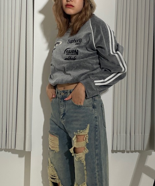 ROGER AND RAW ショート丈ベロアワッペントップス ROGER AND RAW ショート丈ベロアワッペントップス