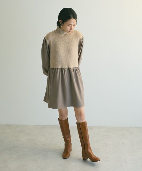 armonia（アルモニーア）の「armonia.布帛切り替えニットミニワンピース（ワンピース・レディース・グレー/ブルー/ベージュ・FREE）」の5枚目の写真