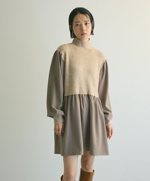 armonia（アルモニーア）の「armonia.布帛切り替えニットミニワンピース（ワンピース・レディース・グレー/ブルー/ベージュ・FREE）」の8枚目の写真