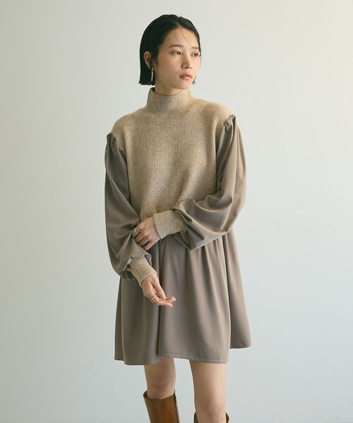 armonia（アルモニーア）の「armonia.布帛切り替えニットミニワンピース（ワンピース・レディース・グレー/ブルー/ベージュ・FREE）」の9枚目の写真