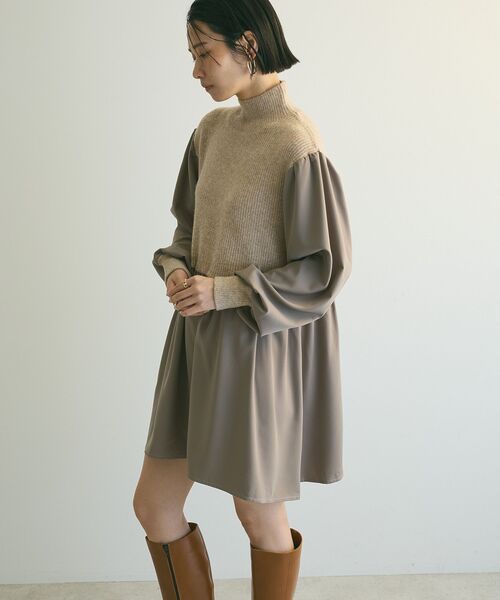 armonia（アルモニーア）の「armonia.布帛切り替えニットミニワンピース（ワンピース・レディース・グレー/ブルー/ベージュ・FREE）」の10枚目の写真