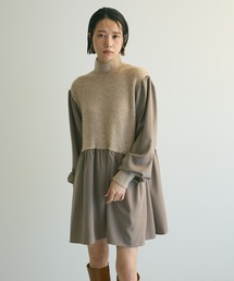 armonia | armonia.布帛切り替えニットミニワンピース(ワンピース)