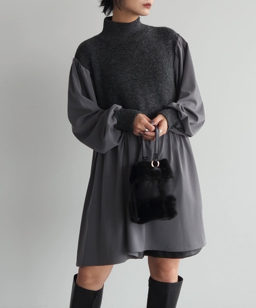 armonia（アルモニーア）の「armonia.布帛切り替えニットミニワンピース（ワンピース・レディース・グレー/ブルー/ベージュ・FREE）」の2枚目の写真