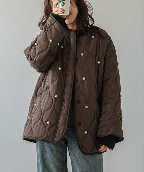 セール】パール キルティングジャケット（ノーカラージャケット