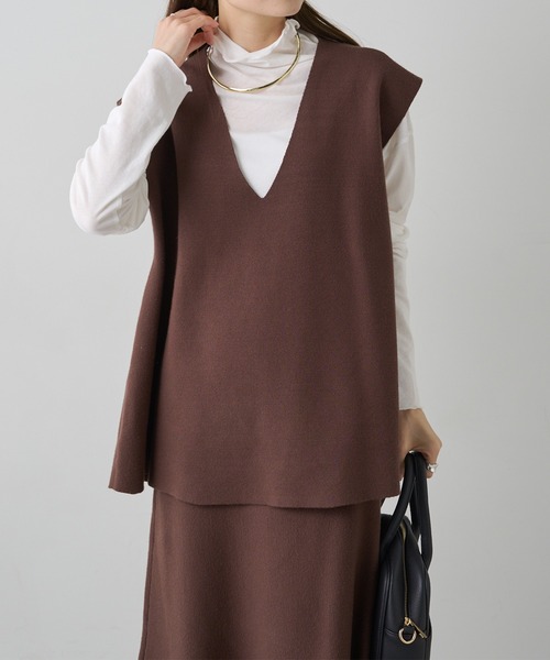 PUAL CE CIN(ピュアルセシン)の「ミラノリブニットベスト(ベスト・レディース・ブラウン/ブラック/グレー系その他・FREE)」の1枚目の写真