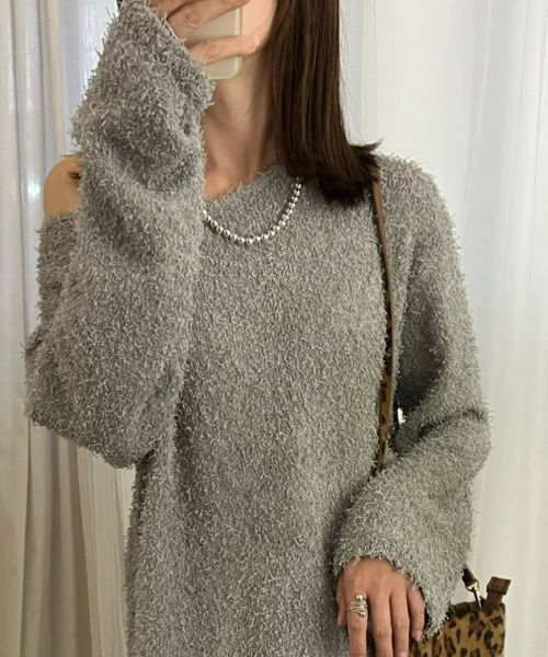 nissen(ニッセン)の「カールヤーンニットトップス(ニット/セーター・レディース・ブラック/ブルー/ライトグレー/ベージュ・S/3L/LL/L/M)」の3枚目の写真