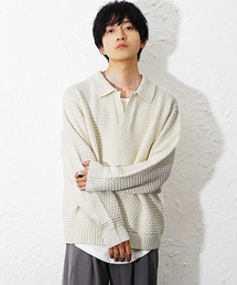MinoriTY（マイノリティ）の「【MinoriTY】立体ハニカム編みスキッパーポロニットセーター メンズ ポロシャツ オーバーサイズ ビッグシルエット 襟付き セーター 冬服 秋服（ニット/セーター）」