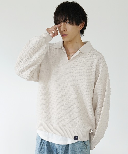 ArgueCultureふわふわニットポロシャツ/セーター/オーバーサイズ MinoriTY セーター ニット 「MinoriTY」袖バルーン7Gスキッパー