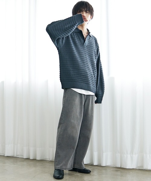 【別注】バーニーズニューヨーク yonetomi ニットポロシャツ スキッパー ブリスター編みニット スキッパーポロシャツ｜バーニーズ