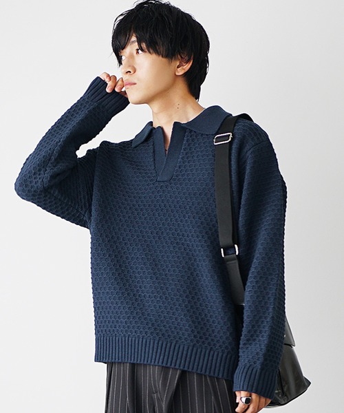 stein ニットポロ オーバーサイズ M ミックス メランジ ニット ポロ