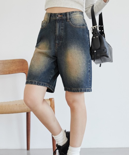 WEGO（ウィゴー）の「WEGO/ヴィンテージウォッシュデニムハーフパンツ（デニムパンツ・レディース・ダークブルー/ブラック/ブラック系その他・SMALL/MEDIUM）」の14枚目の写真