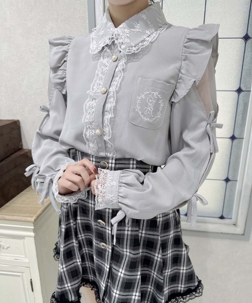 couture BY ROJITA（クチュールバイロジータ）の「ワンポイントレースフリルブラウス（シャツ/ブラウス・レディース・グレー/ブラック/ホワイト・FREE）」の8枚目の写真