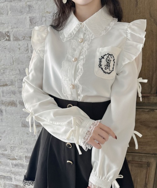 couture BY ROJITA（クチュールバイロジータ）の「ワンポイントレースフリルブラウス（シャツ/ブラウス・レディース・グレー/ブラック/ホワイト・FREE）」の9枚目の写真