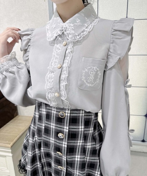 couture BY ROJITA（クチュールバイロジータ）の「ワンポイントレースフリルブラウス（シャツ/ブラウス・レディース・グレー/ブラック/ホワイト・FREE）」の7枚目の写真