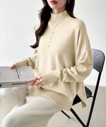 ゆったりこなれニット。 ハイネックスリットニット オーバーサイズ ハイネック ニット ドロップショルダー 秋服 冬服