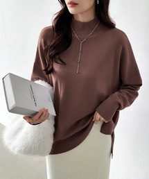 ゆったりこなれニット。 ハイネックスリットニット オーバーサイズ ハイネック ニット ドロップショルダー 秋服 冬服