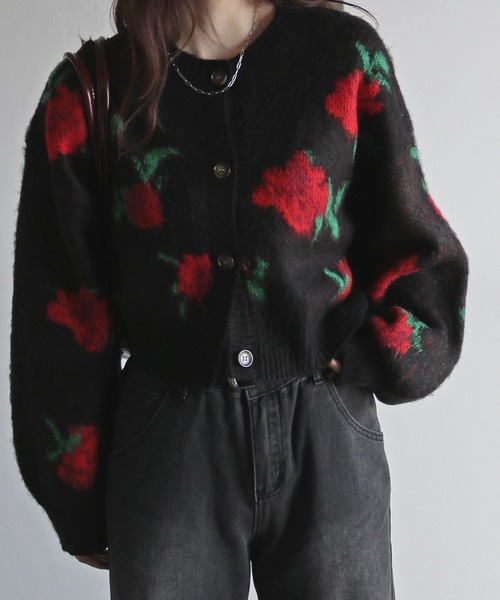 【セール】ショート丈フラワージャガードニットカーディガン（カーディガン/ボレロ）｜COURO（コウロ）