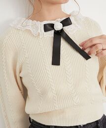 MAJESTIC LEGON | リボンブローチ付レース襟ニット(ニット/セーター)