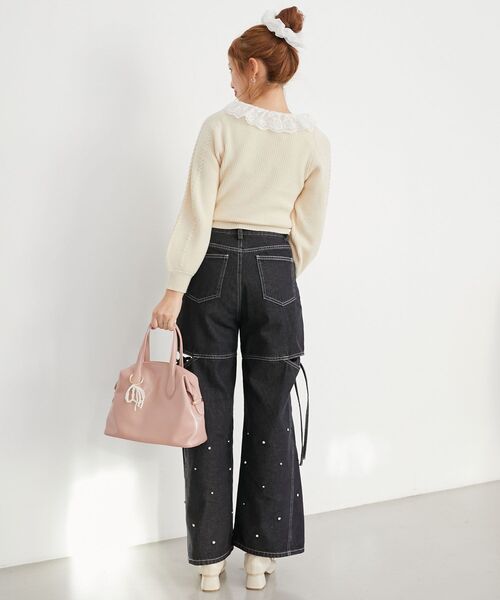 MAJESTIC LEGON（マジェスティックレゴン）の「リボンブローチ付レース襟ニット（ニット/セーター・レディース・グレー/ブラック/アイボリー・MEDIUM）」の14枚目の写真