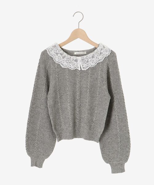 MAJESTIC LEGON（マジェスティックレゴン）の「リボンブローチ付レース襟ニット（ニット/セーター・レディース・グレー/ブラック/アイボリー・MEDIUM）」の9枚目の写真
