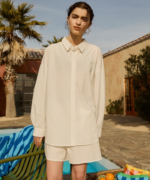 AMERIA ANDERSON(アメリアアンダーソン)の「【AMERIA ANDERSON】big shirt&shorts set-up / オーバーサイズシャツ&トランクス風ショートパンツ セット(ルームウェア/パジャマ・レディース・ベージュ/ブルー/オフホワイト・L/M)」の5枚目の写真