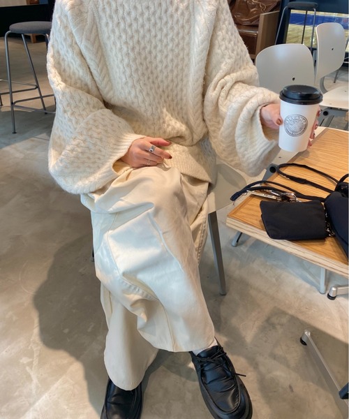 ISOOK(アイスー)の「コットンワイドワークパンツ(kiharu select) / シェフパンツ イージーパンツ バレルレッグ バレルパンツ コクーン ルーズ 総ゴム(チノパンツ・レディース・アイボリー/ブラック・FREE)」の9枚目の写真