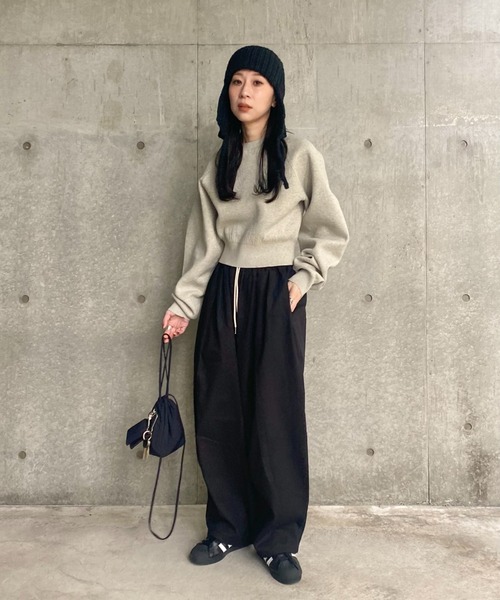 ISOOK(アイスー)の「コットンワイドワークパンツ(kiharu select) / シェフパンツ イージーパンツ バレルレッグ バレルパンツ コクーン ルーズ 総ゴム(チノパンツ・レディース・アイボリー/ブラック・FREE)」の12枚目の写真