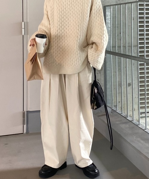 ISOOK(アイスー)の「コットンワイドワークパンツ(kiharu select) / シェフパンツ イージーパンツ バレルレッグ バレルパンツ コクーン ルーズ 総ゴム(チノパンツ・レディース・アイボリー/ブラック・FREE)」の16枚目の写真