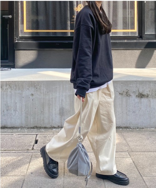 ISOOK(アイスー)の「コットンワイドワークパンツ(kiharu select) / シェフパンツ イージーパンツ バレルレッグ バレルパンツ コクーン ルーズ 総ゴム(チノパンツ・レディース・アイボリー/ブラック・FREE)」の17枚目の写真