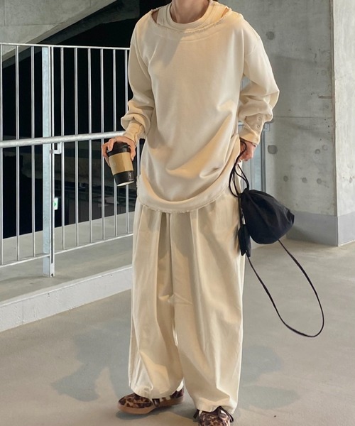 ISOOK(アイスー)の「コットンワイドワークパンツ(kiharu select) / シェフパンツ イージーパンツ バレルレッグ バレルパンツ コクーン ルーズ 総ゴム(チノパンツ・レディース・アイボリー/ブラック・FREE)」の20枚目の写真