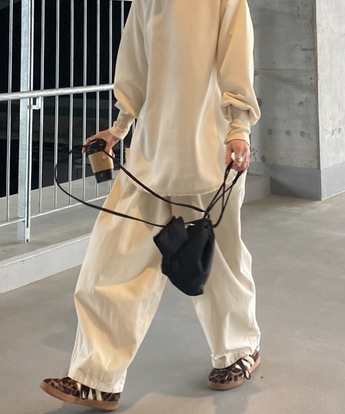 ISOOK(アイスー)の「コットンワイドワークパンツ(kiharu select) / シェフパンツ イージーパンツ バレルレッグ バレルパンツ コクーン ルーズ 総ゴム(チノパンツ・レディース・アイボリー/ブラック・FREE)」の21枚目の写真