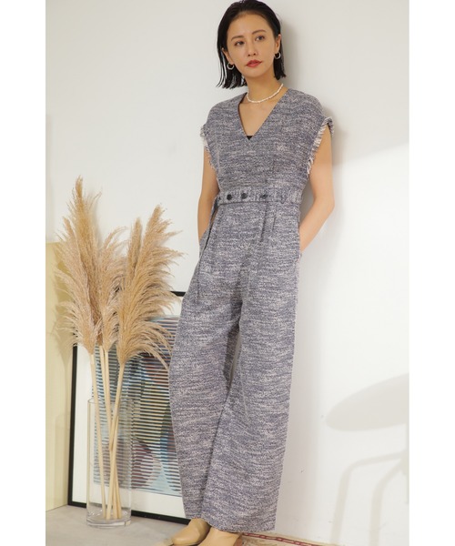 ROSE BUD（ローズバッド）の「オケージョンツイードコンビネゾン（つなぎ/オールインワン・レディース・ブラック/ネイビー・M/S）」の2枚目の写真