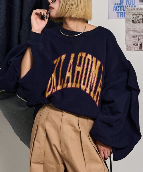 etsinta(エシンタ)の「【etsinta】リメイクフリルオーバースウェット(Tシャツ/カットソー・レディース・ライトグレー/グレー/ネイビー・ONE SIZE)」の4枚目の写真