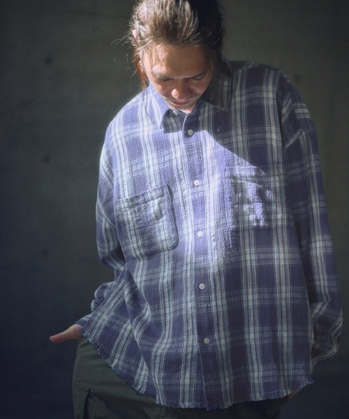 ADAM PATEK(アダムパテック)の「ADAMPATEK/check looose shirt(チェックルーズシャツ)/AP2515009(シャツ/ブラウス・レディース・オレンジ/ブルー・1/2)」の6枚目の写真