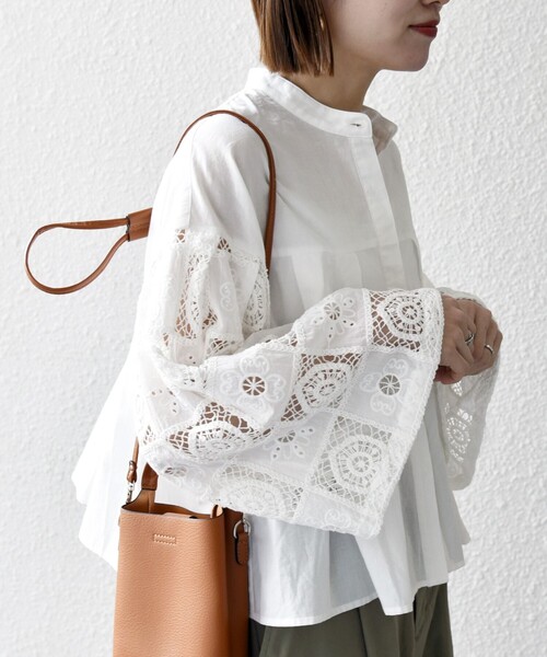セール】SHIPS any:〈手洗い可能〉パッチワーク レース スリーブ