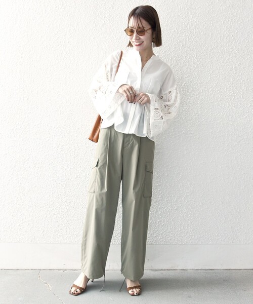 セール】SHIPS any:〈手洗い可能〉パッチワーク レース スリーブ