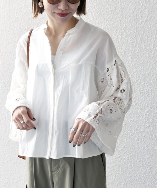 美品　ビアズリー　パッチワークレースシャツ　ホワイト　24SS 美品 ビアズリー パッチワークレースシャツ ホワイト 24SS