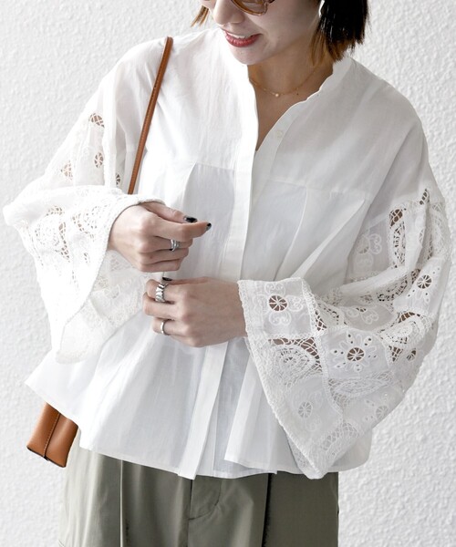 美品　ビアズリー　パッチワークレースシャツ　ホワイト　24SS 美品 ビアズリー パッチワークレースシャツ ホワイト 24SS