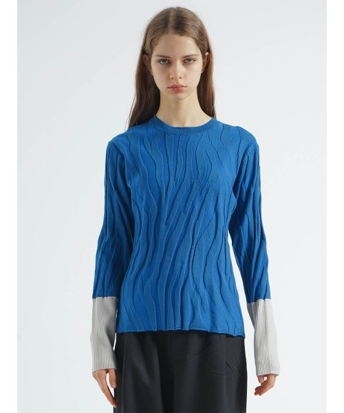 :ETHROF(イーサオブ)の「BI-COLOR JACQUARD KNIT (ROUND NECK)(ニット/セーター・レディース・ブラック/ブルー/ネイビー・FREE)」の16枚目の写真