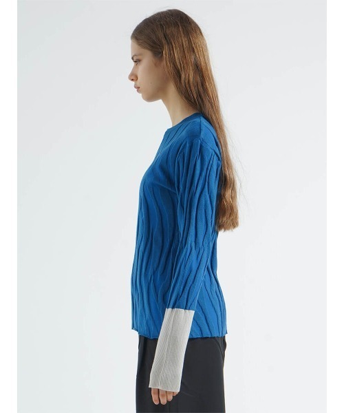 :ETHROF(イーサオブ)の「BI-COLOR JACQUARD KNIT (ROUND NECK)(ニット/セーター・レディース・ブラック/ブルー/ネイビー・FREE)」の17枚目の写真