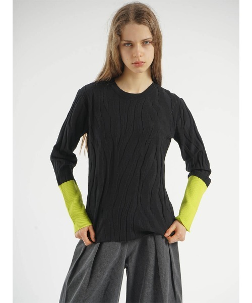 :ETHROF(イーサオブ)の「BI-COLOR JACQUARD KNIT (ROUND NECK)(ニット/セーター・レディース・ブラック/ブルー/ネイビー・FREE)」の19枚目の写真