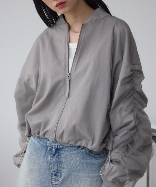 AZUL by moussy(アズールバイマウジー)の「チュールドッキングブルゾン 春服 秋服(ブルゾン・レディース・アイボリー/ブラック/グレー・FREE)」の3枚目の写真
