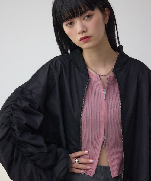 AZUL by moussy(アズールバイマウジー)の「チュールドッキングブルゾン 春服 秋服(ブルゾン・レディース・アイボリー/ブラック/グレー・FREE)」の1枚目の写真